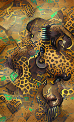 abstract vector background with African motifs in yellow sandy brown colors. Imitation of traditional texture for design and creativity.