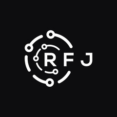RFJ technology letter logo design on black  background. RFJ creative initials technology letter logo concept. RFJ technology letter design.
