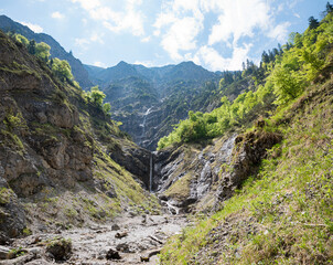 rocky gorge Kleine Wolfsschlucht, near Kreuth, hiking destination in spring