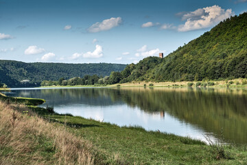 Fototapeta premium Dniester river landscape. National Nature Park Podilski Tovtry, the Dniester River, Ukraine.