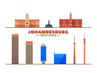 Obraz premium Johannesburg, ( South Africa ) city landmarks on white background. Business travel and tourism concept with famous buildings. Image for presentation, banner, web site.