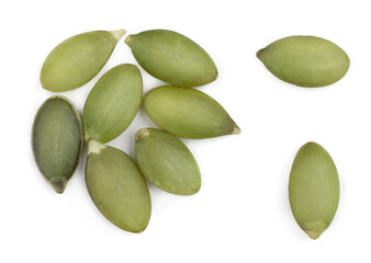 Pumpkin seeds isolated on a white background, top view.