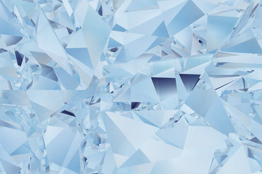 Modern ice blue color of polygonal broken glass three-dimensional background design. Abstract 3d illustration