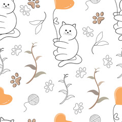seamless pattern of kawaii cute doodle cat animals background