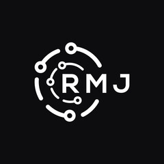 RMJ technology letter logo design on black background. RMJ creative initials technology letter  logo concept. RMJ technology letter design.
