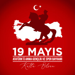 Turkish national holiday illustration banner 19 mayis Ataturk'u Anma, Genclik ve Spor Bayrami