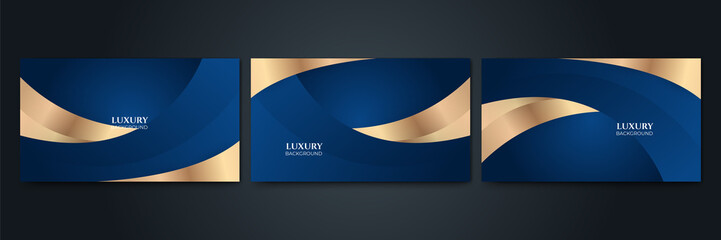 Abstract template dark blue luxury premium background with luxury triangles pattern and gold lighting lines
