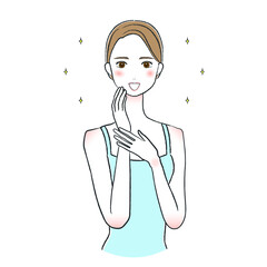 スキンケアをする女性のイラスト