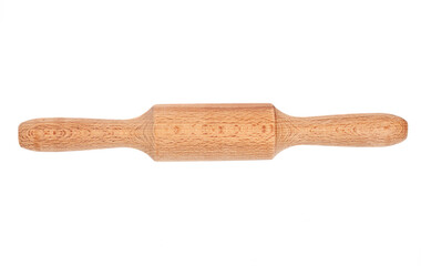 Wooden rolling pin isolated on white background. Rolling pin for cooking concept