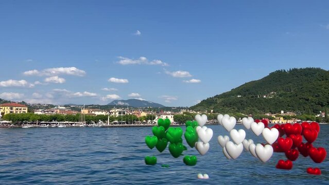 Vista sul Lago di Garda con animazione cuori colore Italia
