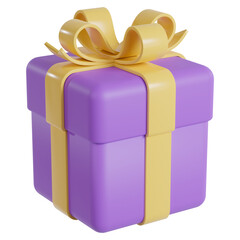 Purple Gift Box with Golden ribbon isolated on white background. 3d illustration