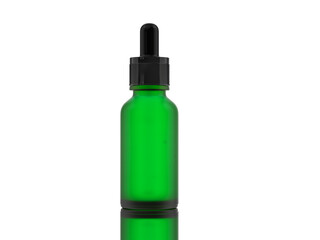 30 ml. Skincare or cosmetic container, rough green glass bottle with black dropper, straight front view on white background.