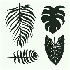 Fototapeta na wymiar Tropical leaf collection with silhouette style