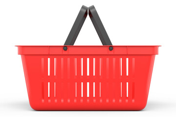Fototapeta premium Plastic basket from supermarket for online shopping on white background.