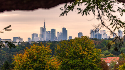 Sunset over the skyline of Frankfurt am Main, Germany