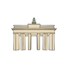 Travel Germany sign. Berlin city famous Brandenburger gate. Vector sketch, isolated on white background