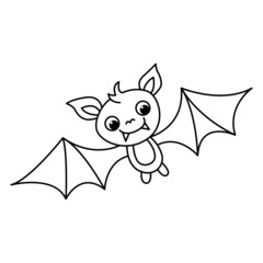 Cute bat cartoon coloring page illustration vector. For kids coloring book.
