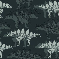 Seamless pattern with abstract stegosaurus skeleton. Background with dino for textile, fabric, kids, boy, wrapping paper, Web, clothes, socks and other design. © Annity_Art