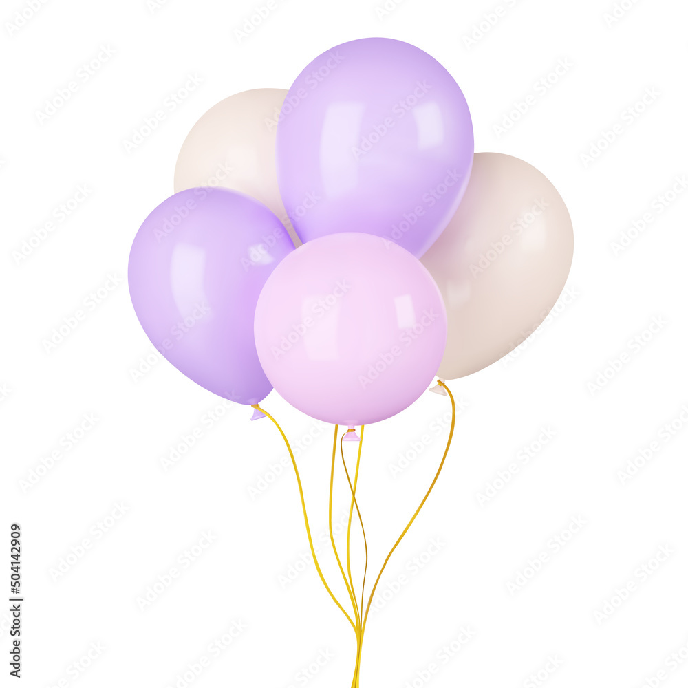 Poster balloons with ribbons. isolated 3d object on a transparent background