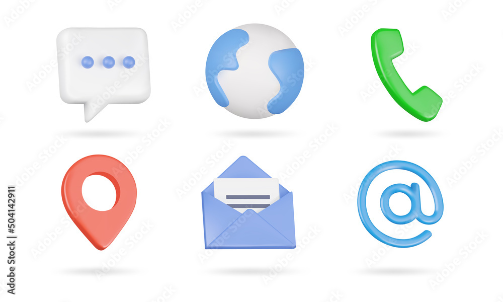 Poster communication 3d icons set. isolated objects on a transparent background
