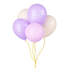 Balloons with ribbons. Isolated 3d object on a transparent background