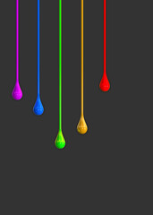 Drops of paint in different colors dripping and running down - 3d illustration