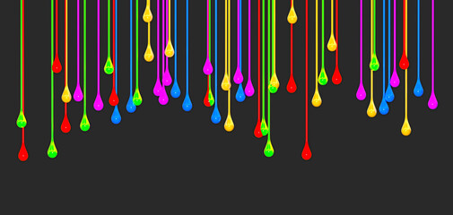 Drops of paint in different colors dripping and running down - 3d illustration