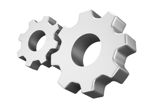 Gears. Metal gear icon. Isolated 3d object on a transparent background