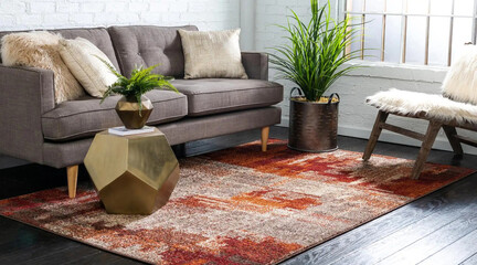 Modern multicolour living area interior room rug.