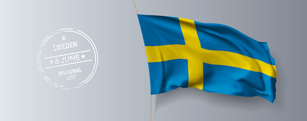 Sweden happy national day greeting card, banner with template text vector illustration