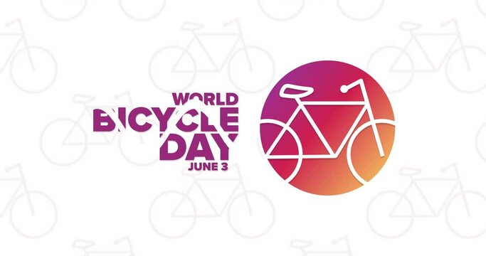 World Bicycle Day. June 3. Flat holiday animation. Motion graphic design. 
