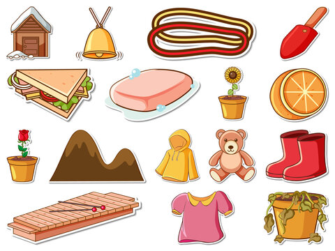Sticker set of mixed daily objects
