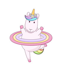 Cute cartoon unicorn ballerina with rainbow hoop