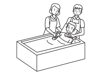 介護入浴白黒線画