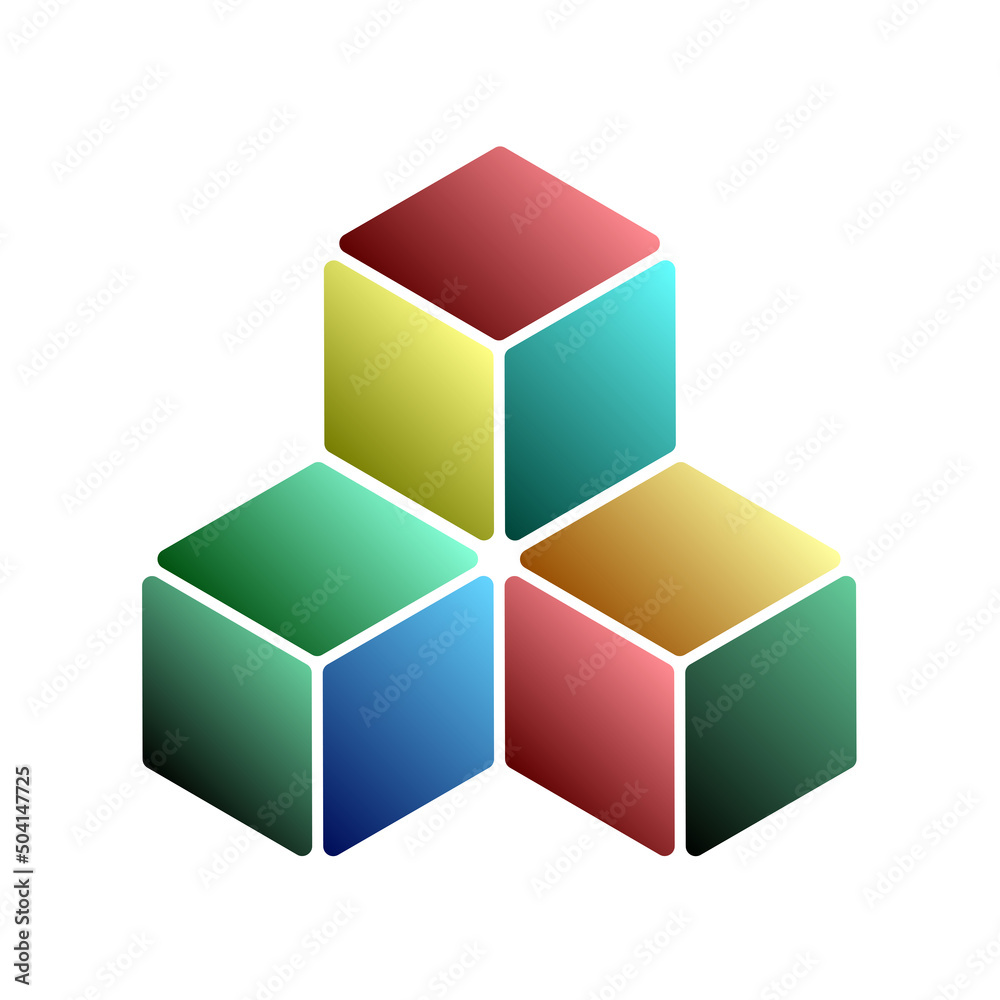 Fototapete Isometric cube element, icon. Cubist abstract 3d shape