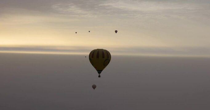 Hot Air Balloons fly over the landscapes of Al Ula, Saudi Arabia