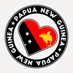 Papua New Guinea heart flag badge. From Papua New Guinea with love logo. Support the country flag stamp. Vector illustration.