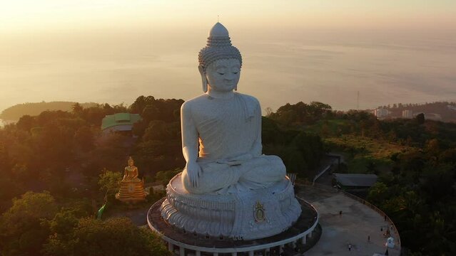 Aerial view of Big Buddha viewpoint at sunset in Phuket province, Thailand