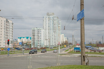 Minsk, Belarussia. City infrastructure, street with buildings.