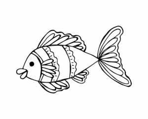 Obraz premium Hand drawn fish in doodle or sketch style, single element in black and white color