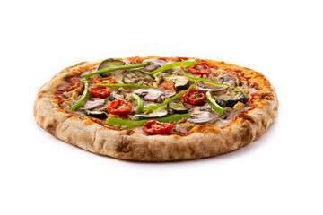 Vegetarian pizza with zucchini, tomato, peppers and mushrooms