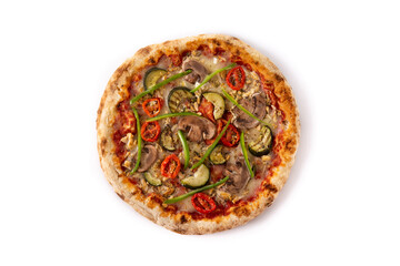 Vegetarian pizza with zucchini, tomato, peppers and mushrooms