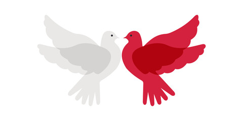 Peace dove white and red. The birds are colored in the colors of the flag of Poland and isolated on a white background. Nice print. 