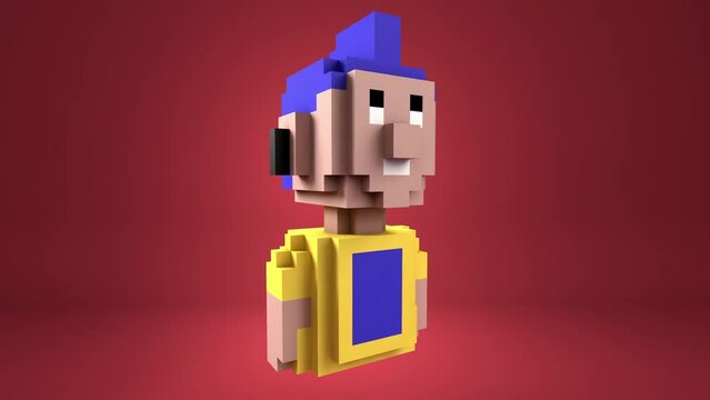 Presentation of NFT Avatars on crypto marketplace. NFT 3d collection of volumetric characters on colored backgrounds. Pixel Digital art. In-game assets for metaverse. Non-fungible Token.
