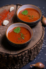 goulash soup with garlic, wood and pepper 