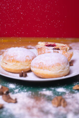 Czech homemade donuts, sweet sugar, plate 
