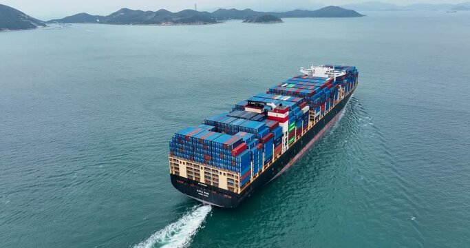 Drone fly over with Cargo container ship