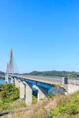 初夏の鷹島肥前大橋　佐賀県唐津市からの眺望　Takashima Hizen bridge in early summer.  View from Karatsu City, Saga