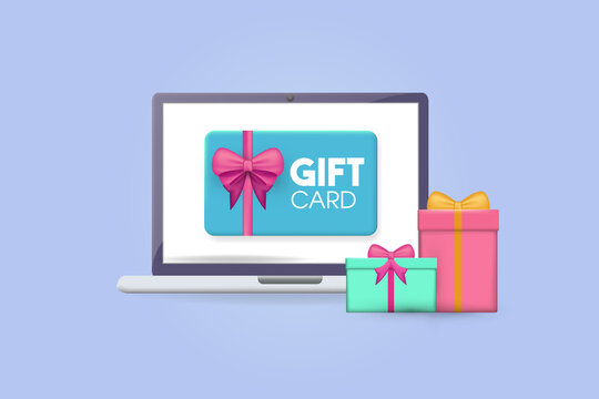 Online gift fard purchase 3d vector concept.