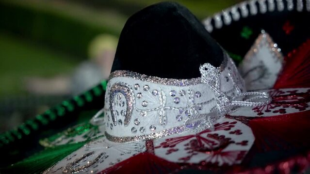 Close up of the traditional Mexican sombrero with the three colors